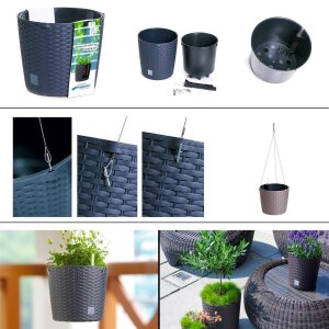 Hängeblumentopf BENIDORM Blumenampel Blumentopf Kunststoff Rattan-Optik
