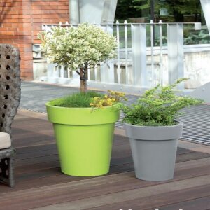 Blumentopf VALENCIA Pflanztopf Übertopf Blumenkübel Untersetzer Kunststoff anthrazit 19 cm + Untersetzer im Set