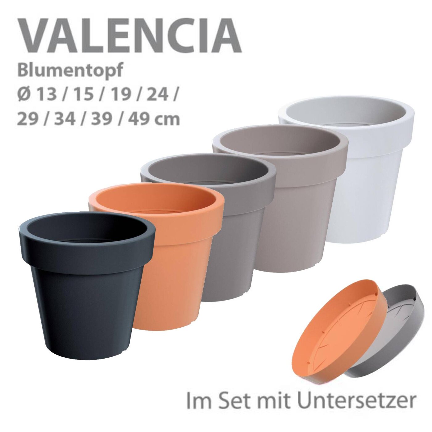 Blumentopf VALENCIA Pflanztopf Kübel mit Untersetzer alle