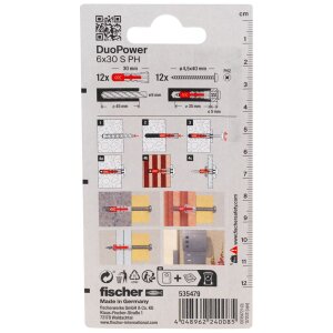 fischer Universaldübel DuoPower 6x30 mm mit Rand (12 Stück) 535254