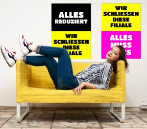 20er-Set Räumungsverkauf Plakate DinA2 GESCHÄFTSAUFGABE Poster Wir schließen diese Filiale - Alles muss raus