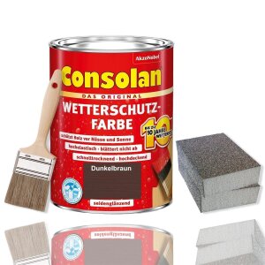 Consolan Wetterschutzfarbe Set 5 l Dunkelbraun Holzfarbe...