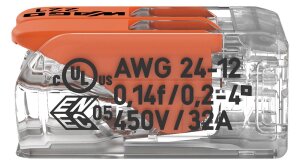 100x WAGO Klemmen 221-412 Verbindungsklemmen mit Hebel Hebelklemme COMPACT 0,2-4 mm²  für alle Leiterarten 2-Leiter