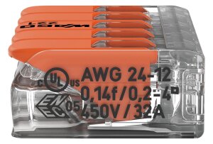 25x WAGO Klemmen 221-415 Verbindungsklemmen mit Hebel Hebelklemme COMPACT 0,2-4 mm²  für alle Leiterarten 5-Leiter