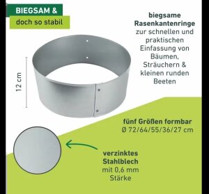 Windhager Raseneinfassung verzinkt Baumring-Set variabel formbar Ø 35/53/70 cm