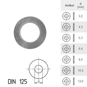 Unterlegscheiben klein DIN 125 Stahl verzinkt für M5...