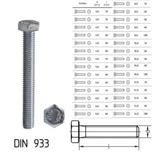Sechskantschrauben 8.8 Vollgewinde DIN 933 verzinkt M4 x...