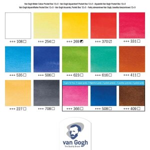 Van Gogh Basiskasten Aquarellfarben mit 12+3 = 15 Farben in halbe Näpfchen