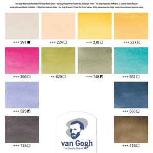 Van Gogh Aquarellfarbkasten gedeckte Farben mit 12 Farben in halbe Näpfchen