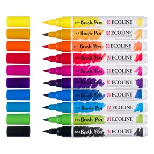 Ecoline Brush Pen Primärfarben-Set 10 Farben  Leuchtende Aquarellmarker