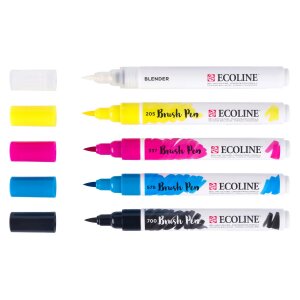 Ecoline Brush Pen Primärfarben-Set 5 Farben  Einsteiger Aquarellmarker