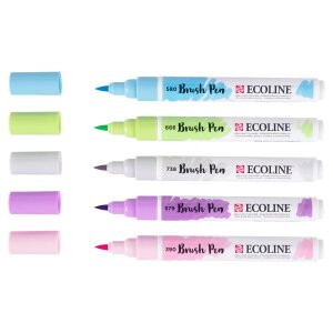 Ecoline Brush Pen Pastellfarben-Set 5 Farben  Zarte Aquarellmarker