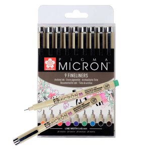 Sakura Pigma Micron 05 Etui mit 9 Farben  Farbige...