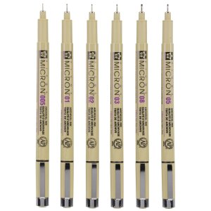 Sakura Pigma Micron Etui 6 Fineliner Schwarz  Feine Zeichentools