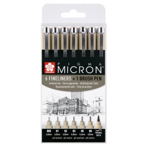 Sakura Pigma Micron Set 6 Fineliner + 1 Pigma Brush ...