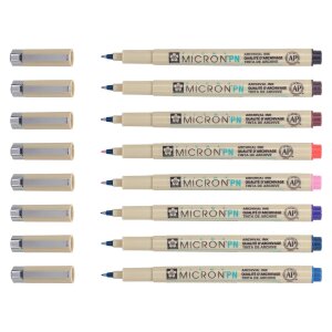 Sakura Pigma Micron PN-Set, 8 sortierte Farben  Vielfarbige Fineliner für Alltag & Kreativität