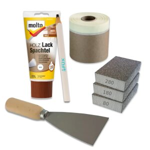 Komplett-Set mit Molto Holz-Lack-Spachtelmasse Schleifen...
