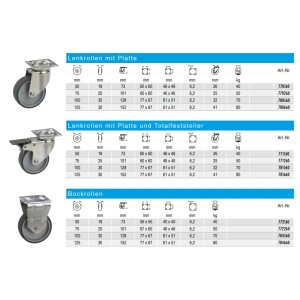 Lenkrollen TPE-Lauffläche verzinkt 50-125 mm bis 80 kg