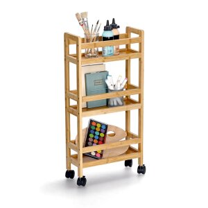 Schmaler Nischen-Rollwagen Bambus MDF mobil &...