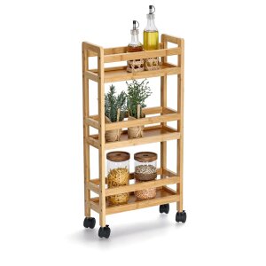 Schmaler Nischen-Rollwagen Bambus MDF mobil & platzsparend