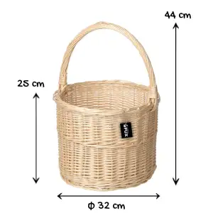 Einkaufskorb rund Weidenkorb hell geflochten hoher Henkel...