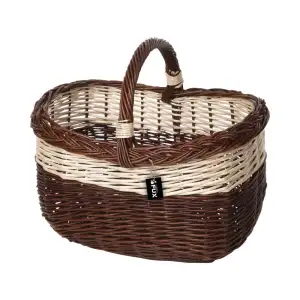 Einkaufskorb zweifarbig Weide geflochten Zierband Henkel...