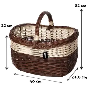 Einkaufskorb zweifarbig Weide geflochten Zierband Henkel...