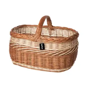 Einkaufskorb oval Weide braun weiss geflochten Zopfrand...