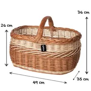 Einkaufskorb oval Weide braun weiss geflochten Zopfrand...