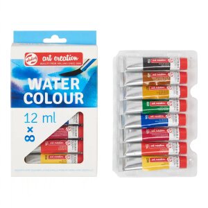 Aquarellfarben Set für Anfänger 8 x 12 ml mit 12 Aquarellbuntstiften