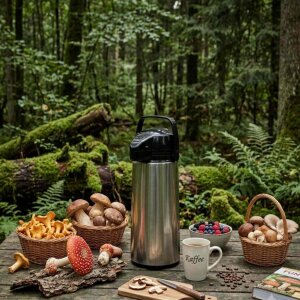 Pumpkanne Edelstahl 1,9 l, Isolierkanne Airpot mit Glaseinsatz, Kaffeekanne
