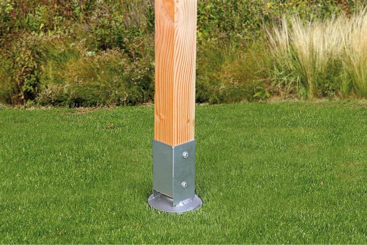 Pfostenträger Verzinkt 91x91 Mm - Bodenhülse Für Zaunpfosten, Inkl. Schrauben